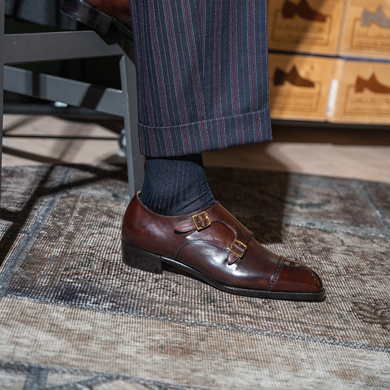 OctTenth手缝沿条棕擦色孟克鞋