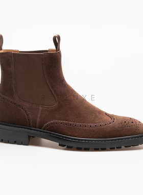 Notations 舒适百搭真皮厚底圆头秋冬英伦风高帮牛反绒切尔西皮靴