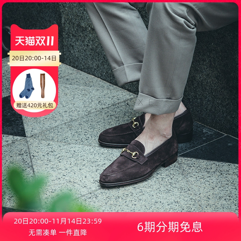 英国George Cleverley固特异皮鞋 马衔扣鹿皮手工乐福鞋男 Loafer