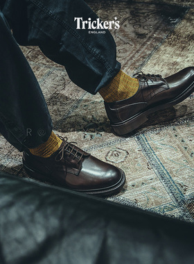 英国Tricker’s手工皮鞋 牛皮英伦商务正装暴风雨沿条Derby德比鞋