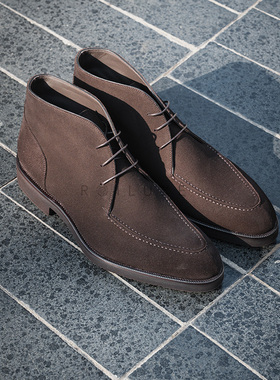 Oct Tenth手缝沿条结构恰卡靴 国产手工棕色沙漠靴高帮皮鞋Chukka