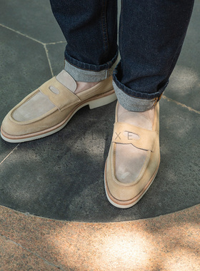 Oct Tenth手缝沿条工艺皮鞋 牛翻毛皮男士休闲Loafer便士乐福皮鞋