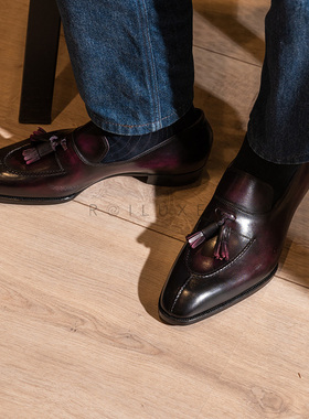 国货Oct Tenth手工固特异loafer流苏乐福皮鞋紫擦色Mathieu马缇乌