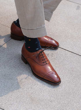 TG73楦Oxford 英国Gaziano&Girling固特异皮鞋手工棕擦色牛津鞋男