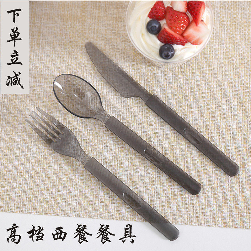 挖西瓜勺子一次性加厚外卖打包勺单只包装透明西餐叉子长柄拌饭勺