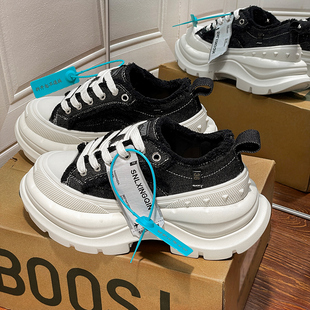 毕雯珺同款开口笑帆布鞋2.0男女款厚底增高老爹鞋情侣休闲板鞋潮