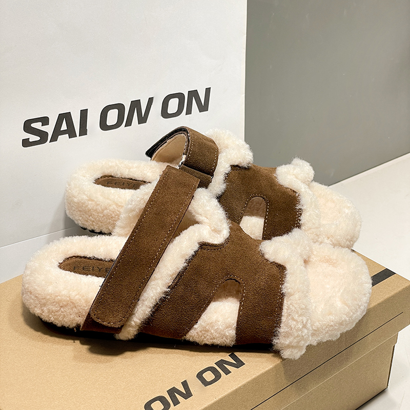 2025新款毛毛拖鞋女厚底增高懒人鞋百搭外穿加绒毛毛鞋保暖棉鞋靴