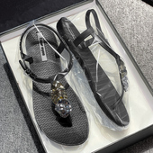 黑色夹趾凉鞋 女夏外穿2025新款 露趾平底轻奢风度假沙滩罗马人字拖