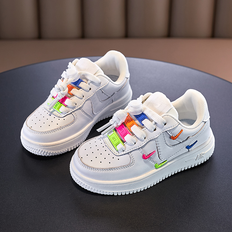 AJ童鞋儿童真皮透气小白鞋学生鞋