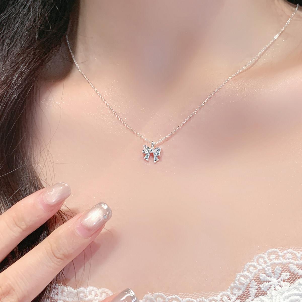 999足银蝴蝶结钻石项炼 炼 女款纯银2025新款高级生日七夕礼物送