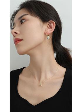 DBLACK小蛮腰字母H项链女925纯银天然白贝母吊坠锁骨链气质毛衣链