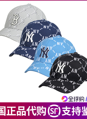 韩国MLB帽子2023新款老花满标印花NY棒球帽男女同款硬顶3ACPM032