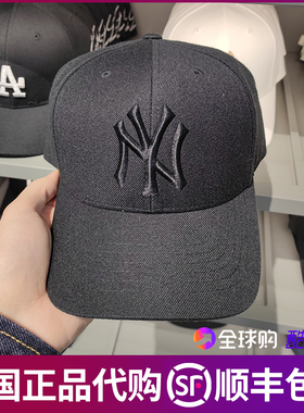 韩国MLB棒球帽NY洋基队黑色黑标可调节帽子男女款LA鸭舌帽32CPIR