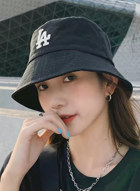 韩国MLB帽子NY洋基队老花满标字母渔夫帽夏季男女款透气遮阳盆帽