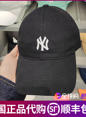 韩国mlb帽子男女通用黑色百搭软顶可调节鸭舌帽ny/la情侣款遮阳帽