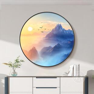 日出东方玄关装饰画入户正对门靠山图餐厅画紫气东来圆形客厅挂画