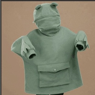 Hoodie Cute Color Novelty Hoode Solid Frog Sleeve Women Long