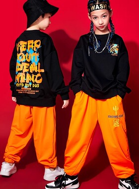 少儿街舞潮服hiphop女孩长袖炸街演出服男孩嘻哈潮流工装裤套装秋