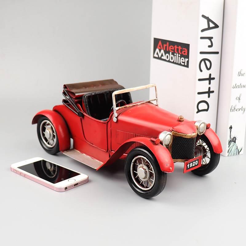 复古敞篷跑车老爷车模型铁皮工艺品客厅橱窗柜怀旧收藏装饰品摆件