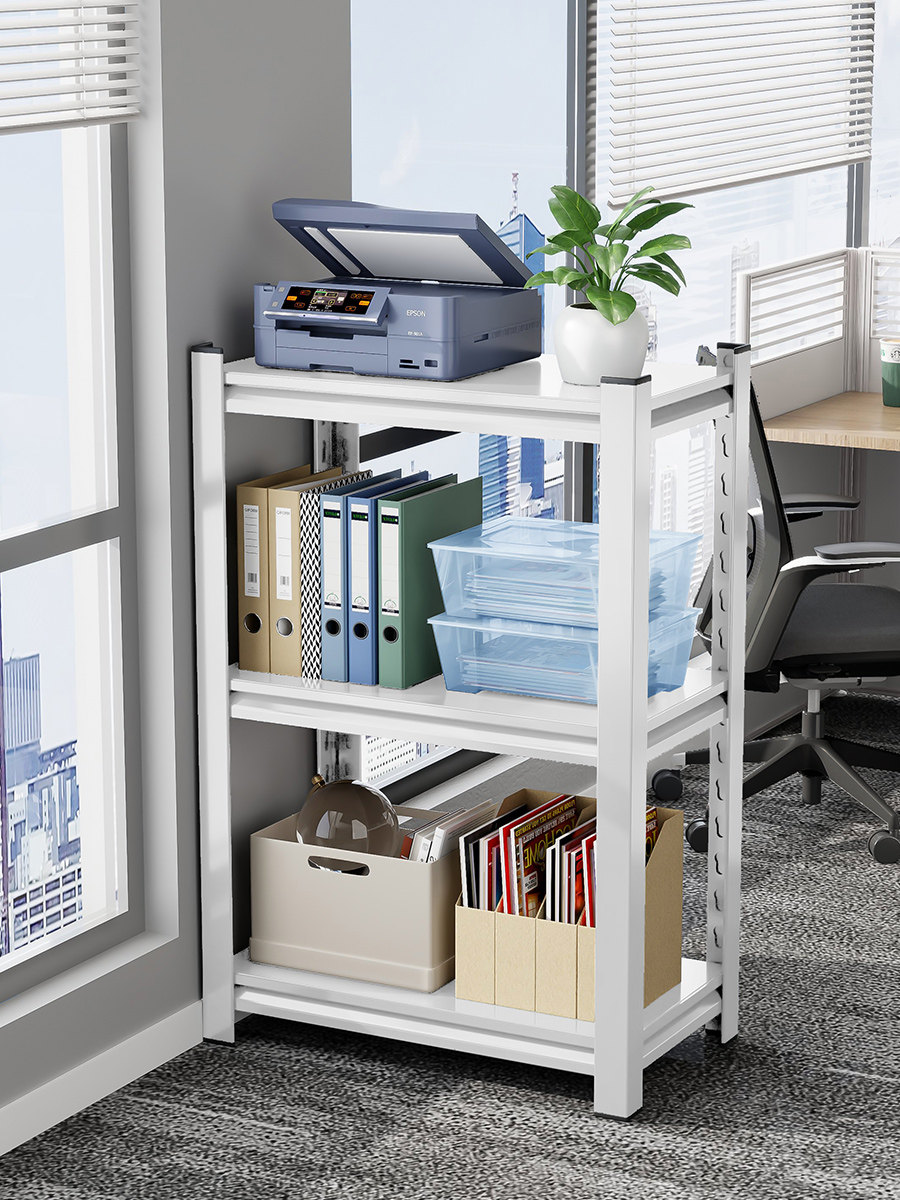 办公室三层打印机置物架简约多层落地铁艺收纳架电脑主机机箱托架