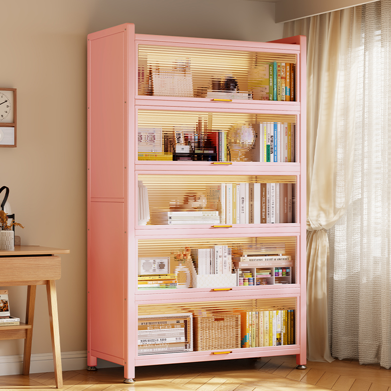 炎恩钢制书柜带门儿童书架家用客厅展示柜子铁艺置物架防尘收纳柜