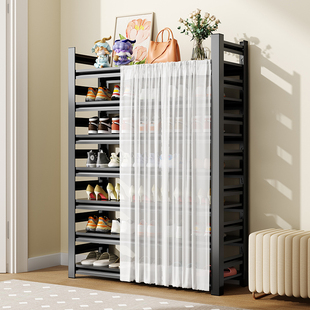 家用钢制鞋架置物架门口室内带防尘遮挡帘多层新款鞋柜简易铁架子