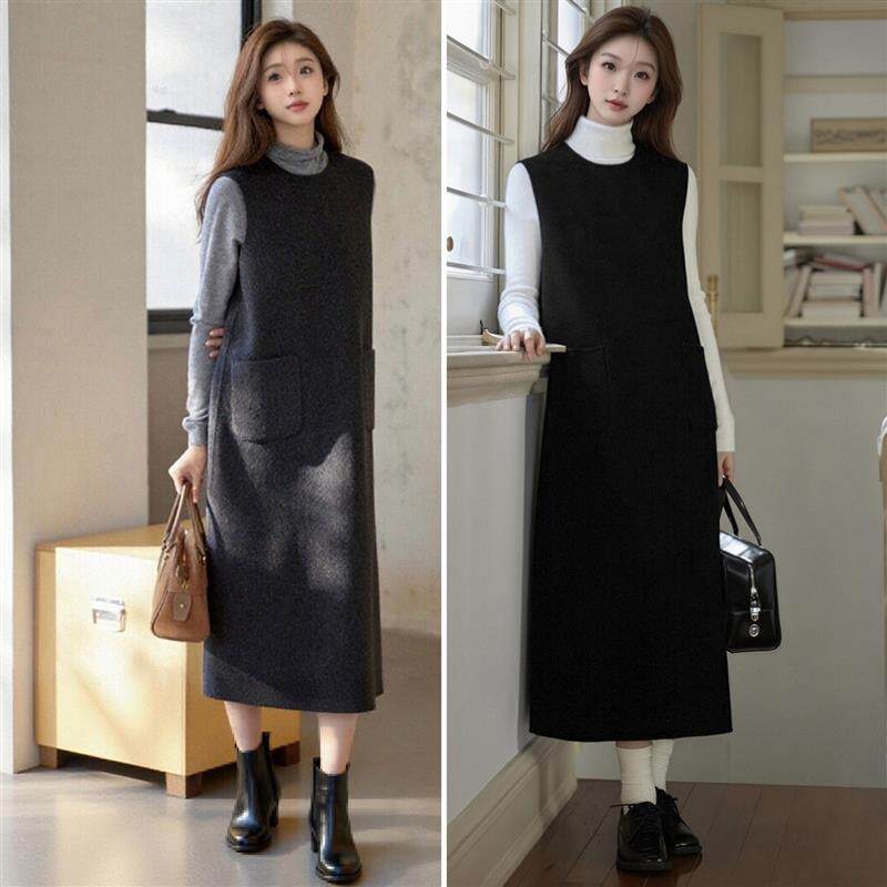 2025秋冬新款高个子背心裙有兜遮肚子肉马甲裙休闲版型无袖连衣裙