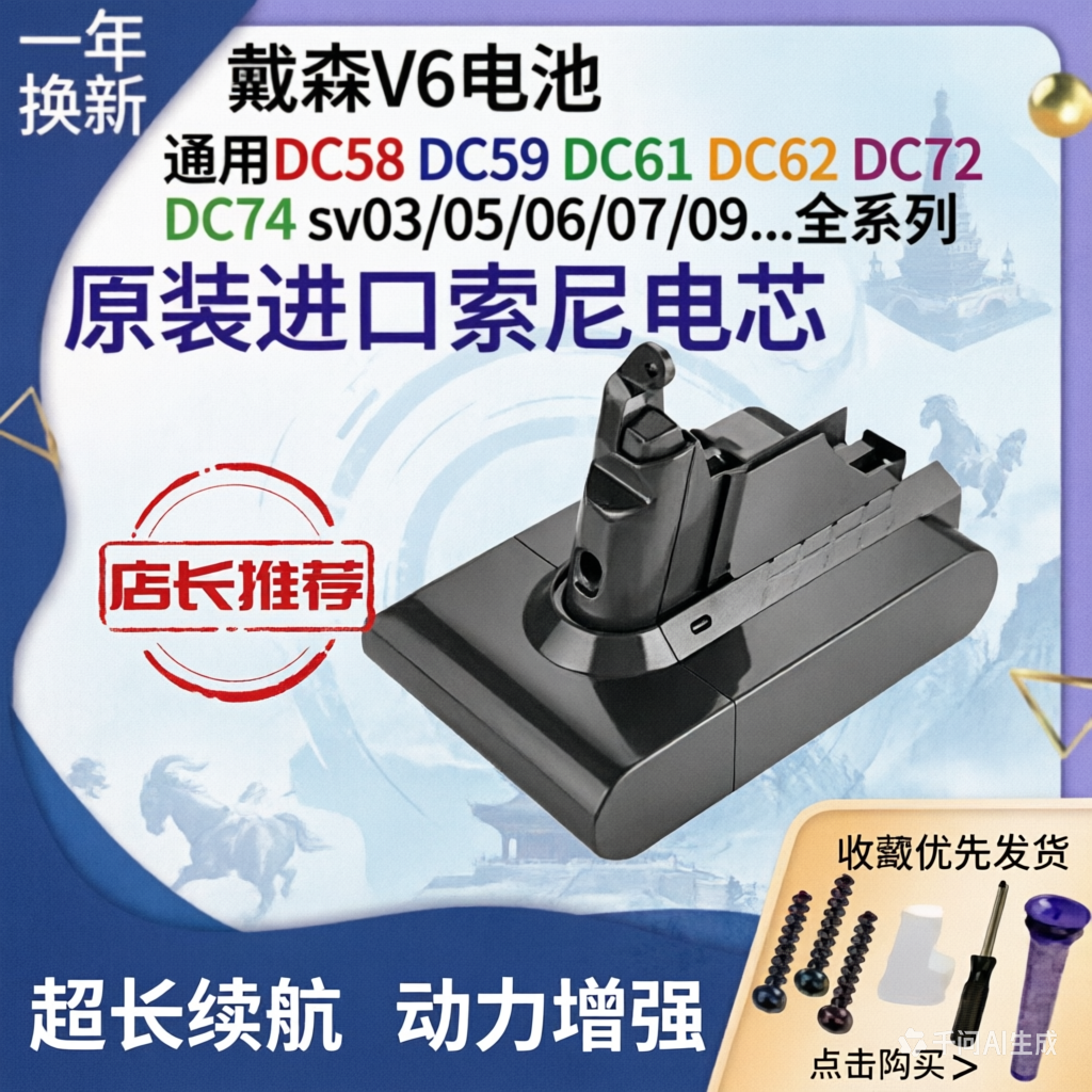适配dysonV6戴森SV04电池dc58 DC62 DC74SV03SV06 SV09原装吸尘器