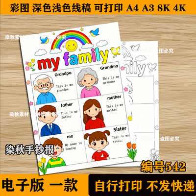 小学生英语全家福my family手抄报模板家谱family tree家庭树英语