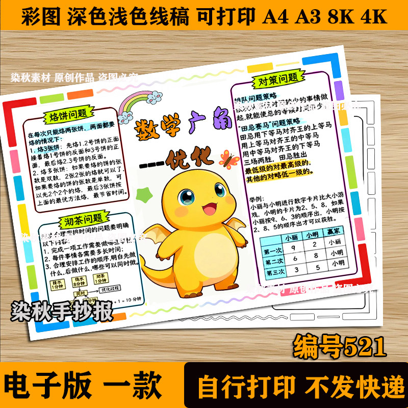 数学广角优化手抄报模板电子版小学生四年级数学彻荼问题小报线稿