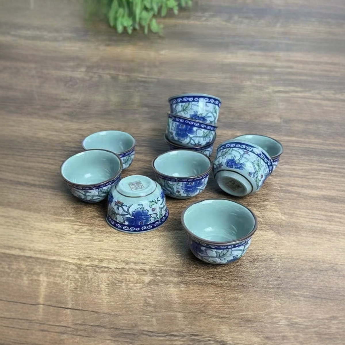 小茶杯网红茶具牡丹花勾连反口酒杯防烫轻便经典青瓷中式酒店饭店