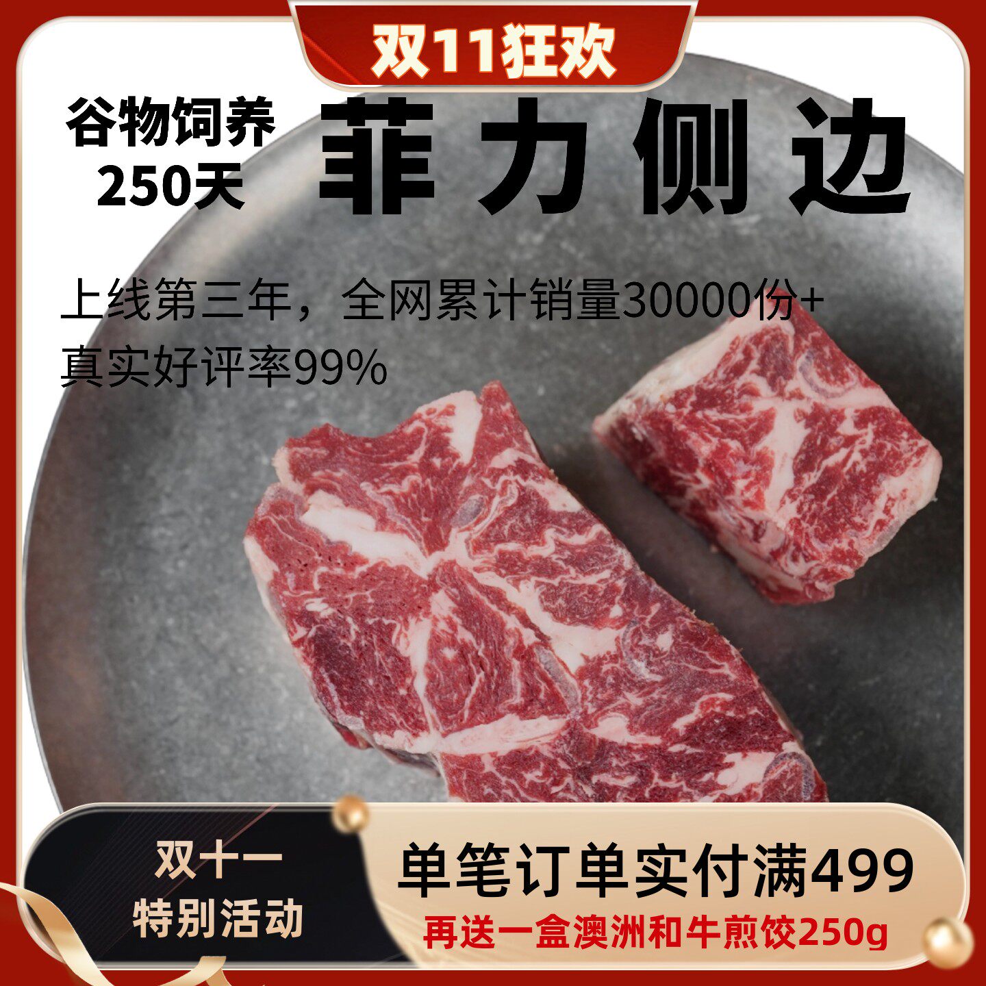 【牛肉神盾局】新品！适合爆炒煎烤！俄罗斯菲力侧边肉600g*2