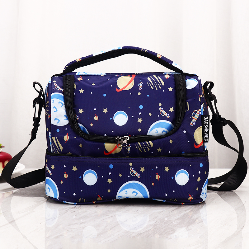 可爱儿童双层保温包户外卡通手提便当袋保温袋可斜挎学生 午餐包