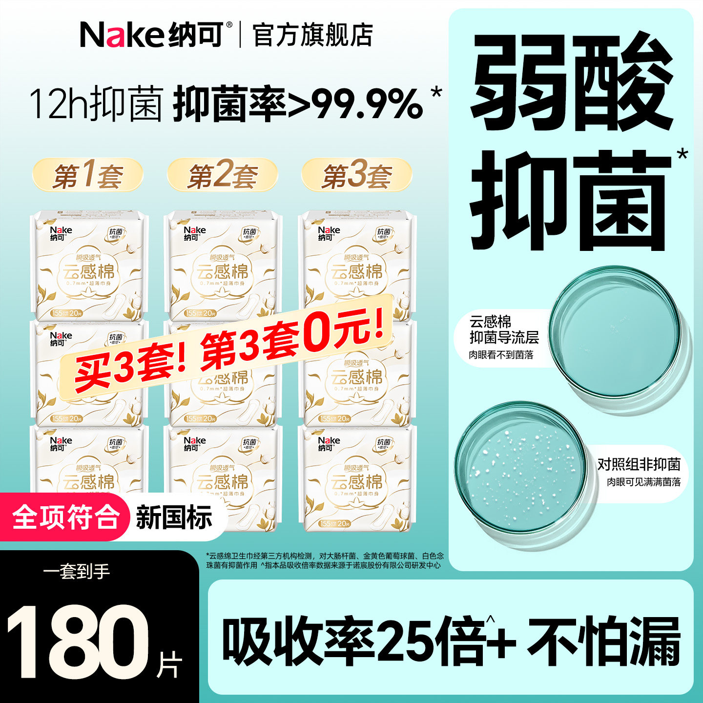 纳可超薄护垫卫生巾155mm/20片*3包纯棉薄款正品整箱批发姨妈巾