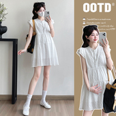 潮妈提花连衣裙 宽松显瘦时尚 实拍新款 孕妇夏甜美温柔飞飞袖