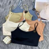 冰丝无痕带胸垫美背吊带一体式 背心女士内衣固定杯内搭运动文胸女