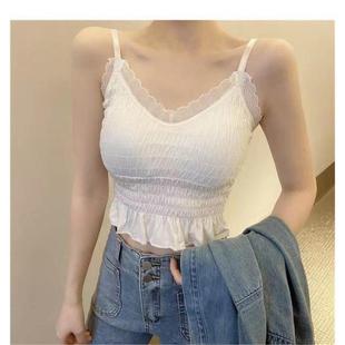 蕾丝甜美吊带小背心女露脐外穿内搭长版 法式 裹胸带胸垫防走光内衣