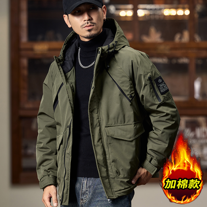 美式连帽机能冲锋衣男冬季新款