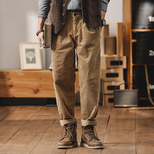 灯芯绒裤子男秋冬宽松潮流美式重磅工装古着条绒简约休闲长裤男士