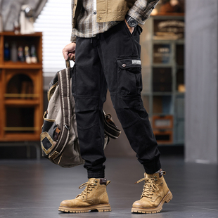 美式重磅伞兵工装裤男加绒加厚宽松束脚男士休闲裤多口袋裤子男款