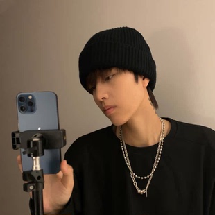 黑色针织帽子男款冬季双层加厚保暖大头围骑行护耳防风毛线冷帽潮