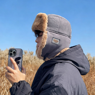 毛绒雷锋帽男款秋冬季加绒加厚保暖护耳帽防寒户外骑行冷帽子男士