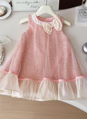 2026夏季新款女童无袖蝴蝶结网纱连衣裙女孩可爱气质公主裙24268