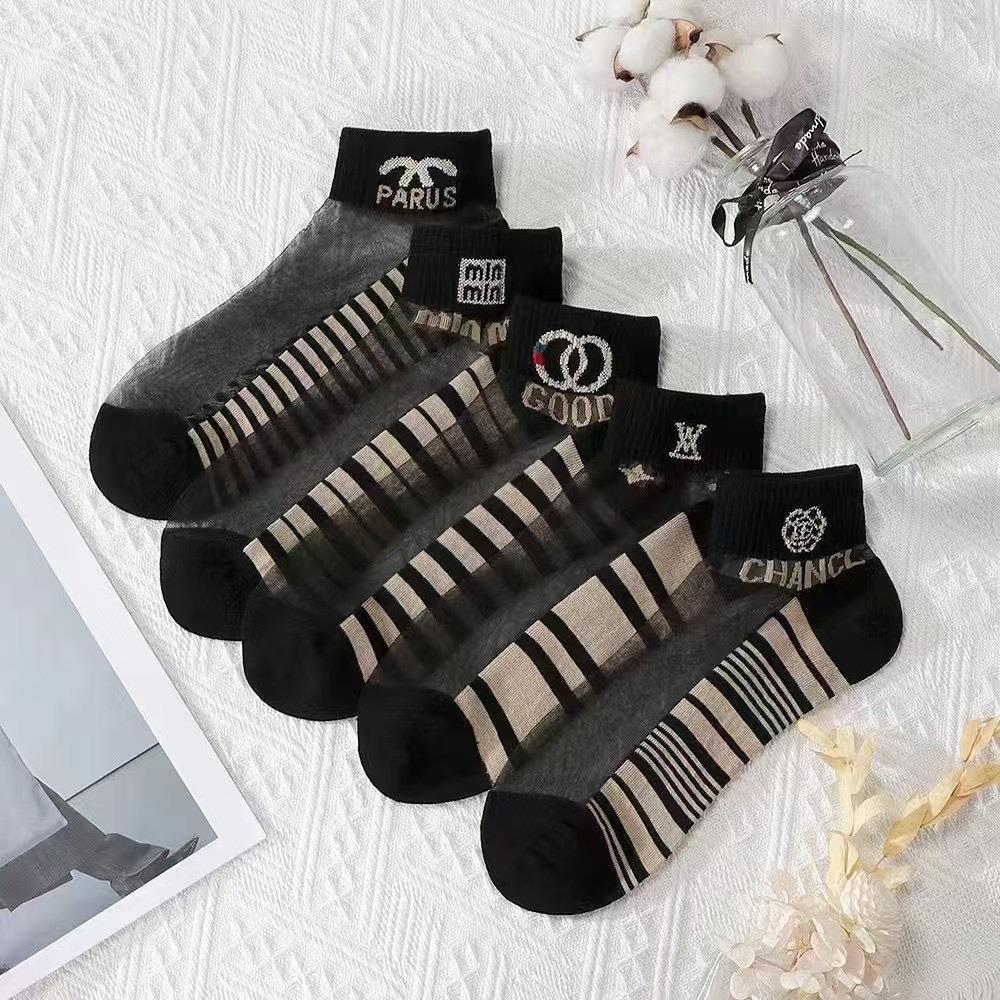 夏季水晶丝棉底短袜吸汗透气低帮船袜小香风潮流白色黑色丝袜子女