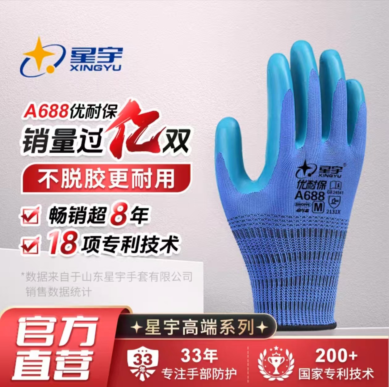 正品星宇优耐保A688劳保手套加厚耐磨透气防滑工地建筑耐用劳保