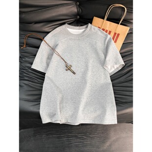短袖 重磅落肩袖 T恤男宽松圆领灰色潮牌设计感上衣 26SS美式 1Cool