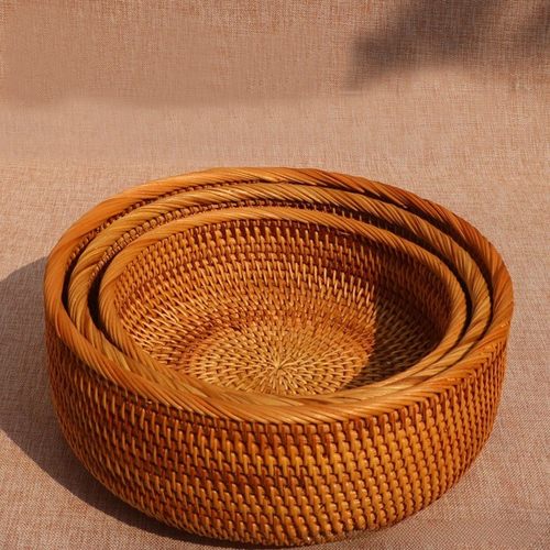 天然藤编织水果盘干果篮竹编面包馒头筐家用客厅茶几零食盘收纳筐