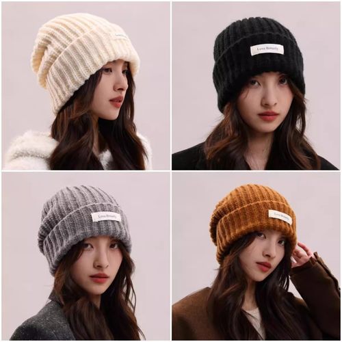 2025新款针织帽子女秋冬季保暖冷帽大头围毛线帽显脸小护耳包头帽