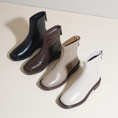 9117新款舒适后拉链马丁靴平底短靴瘦瘦靴秋冬低跟软底裸靴英伦风