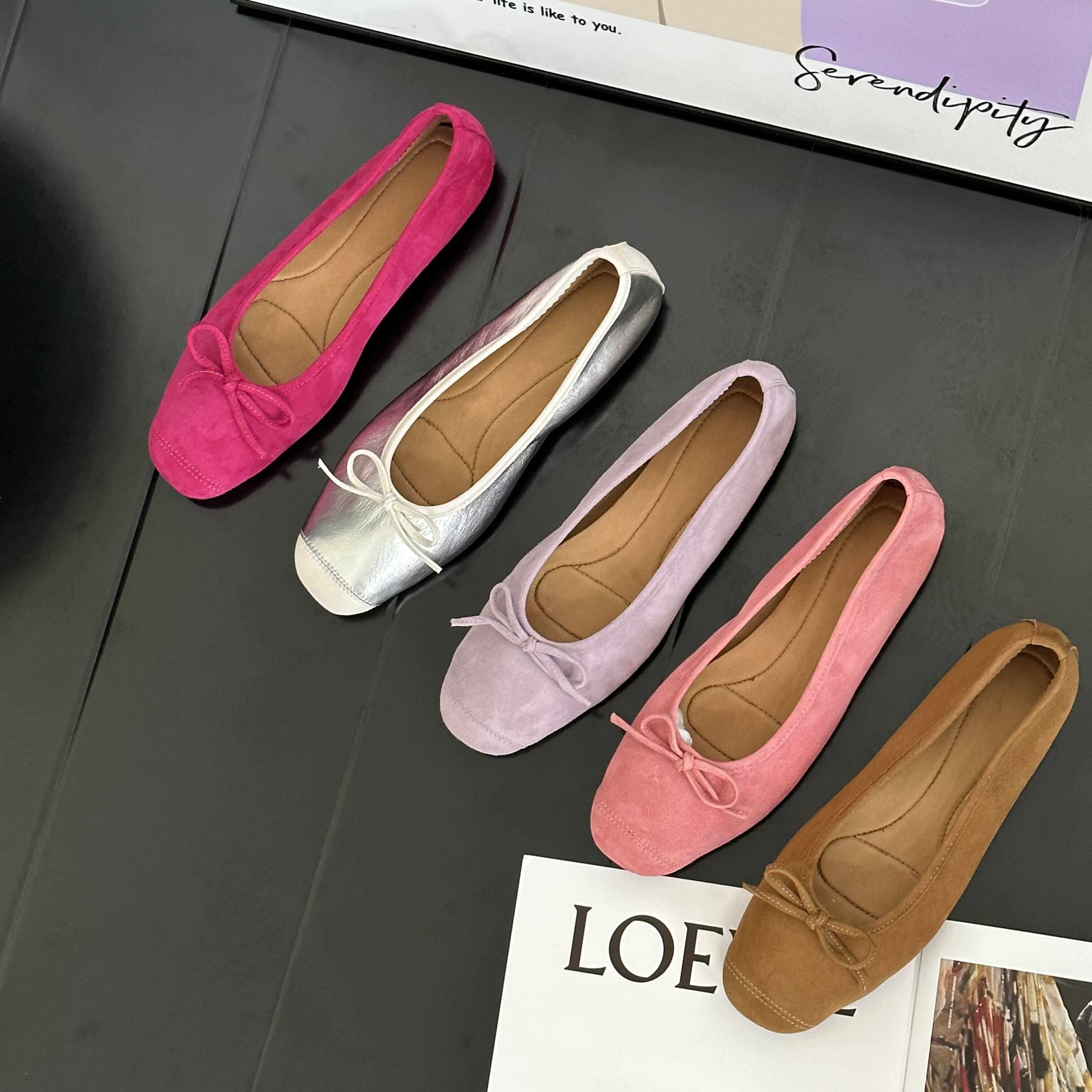 W735新款真皮芭蕾舞鞋女平底浅口单鞋蝴蝶结圆头奶奶鞋软皮豆豆鞋,女鞋,浅口单鞋,淘宝优惠券,粉丝福利购,淘宝优惠卷